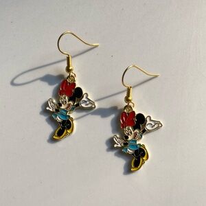 Handmade Disney Minnie Mouse Enamel Earrings | Gold Stainless Steel